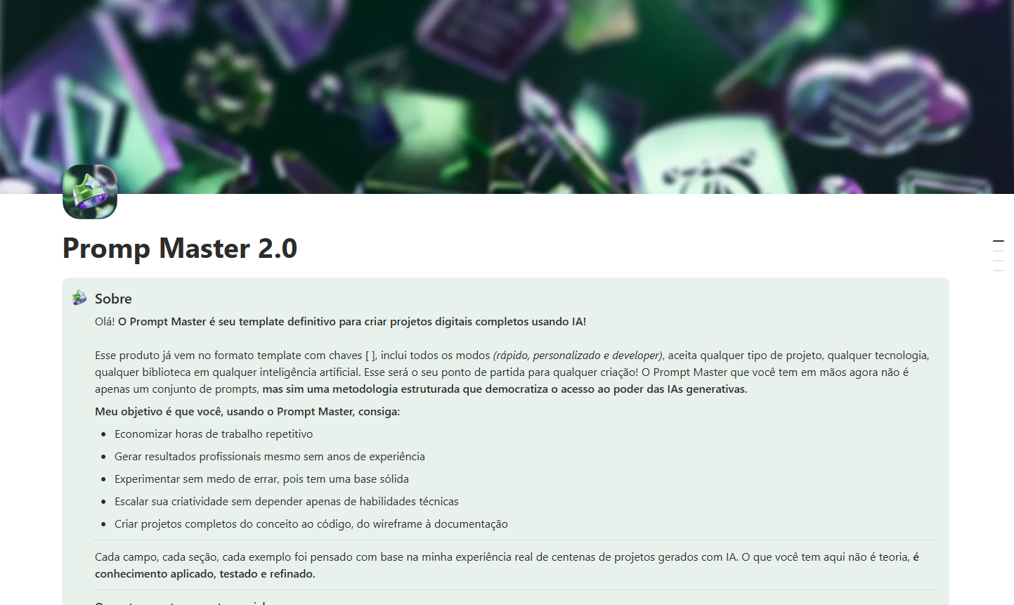 Imagem Notion do Prompt master aberto