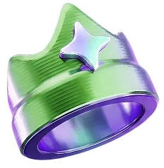 logo prompt master em forma de coroa verde e roxa